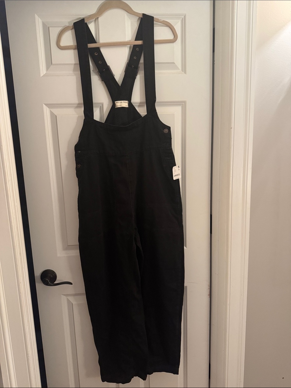 We The Free Black Denim Overalls with Adjustable Straps